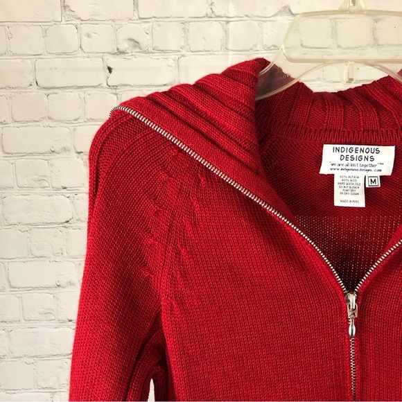 Women's Indigenous Designs Red Alpaca and Wool Blend Front Zip Sweater. Size M - Picture 7 of 14